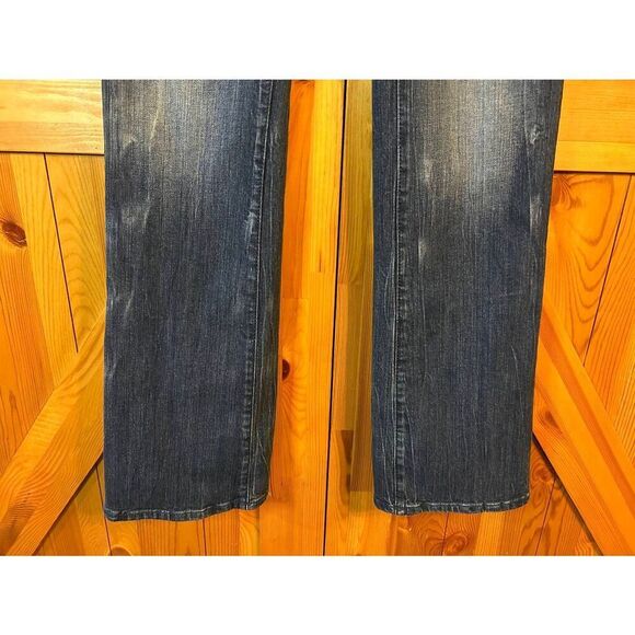 Rock 47 by Wrangler Low Rise Bootcut Dark Wash Jeans Distressed Size 32 READ (88 - Picture 3 of 8